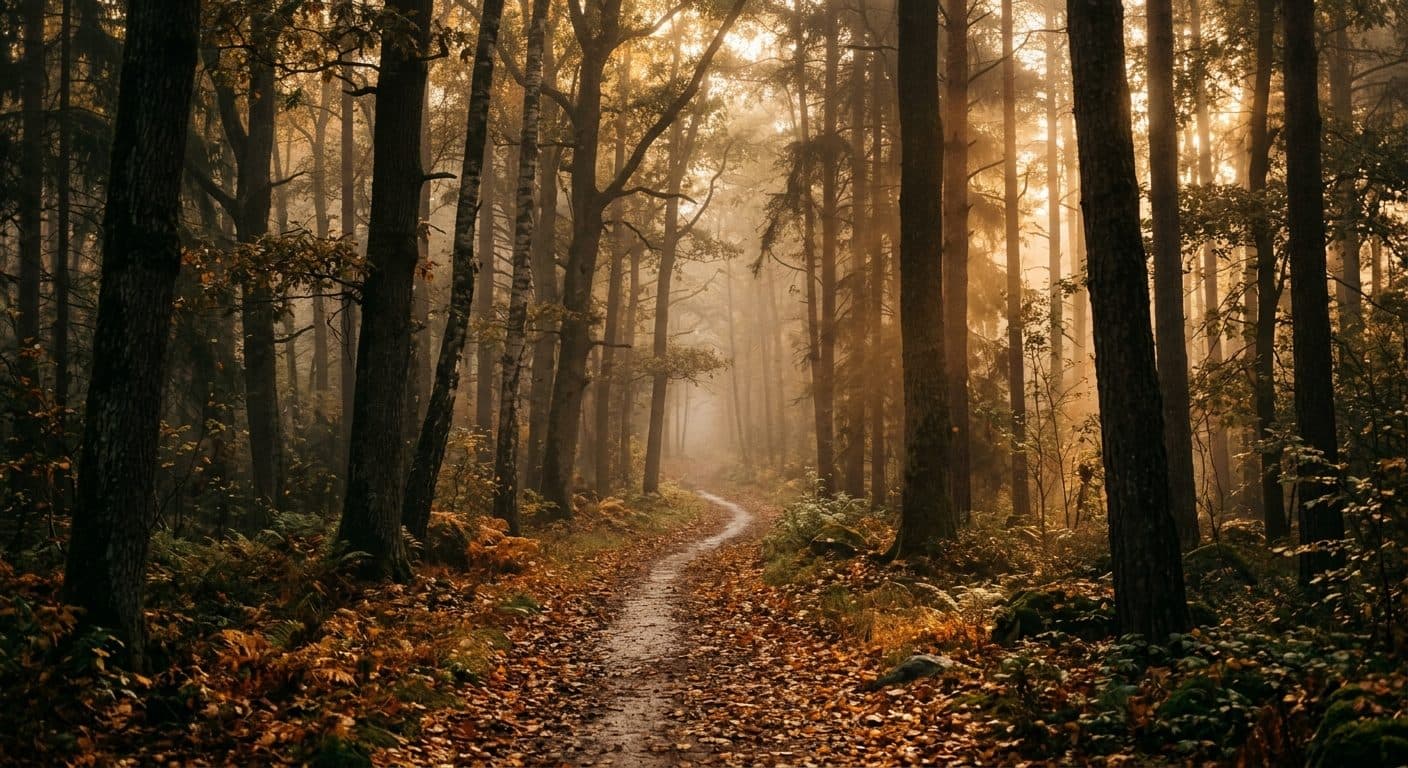 Waldweg im Morgenlicht